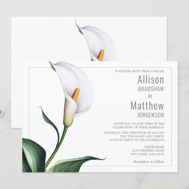 Elegant Ivory White Calla Lily Wedding Invitation (Front/Back)