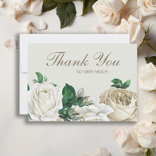 Elegant Ivory White Cream Roses Wedding Thank You
