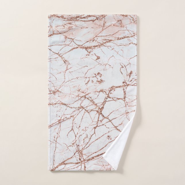 Elegant ivory white faux rose gold glitter marble hand towel (Hand Towel)