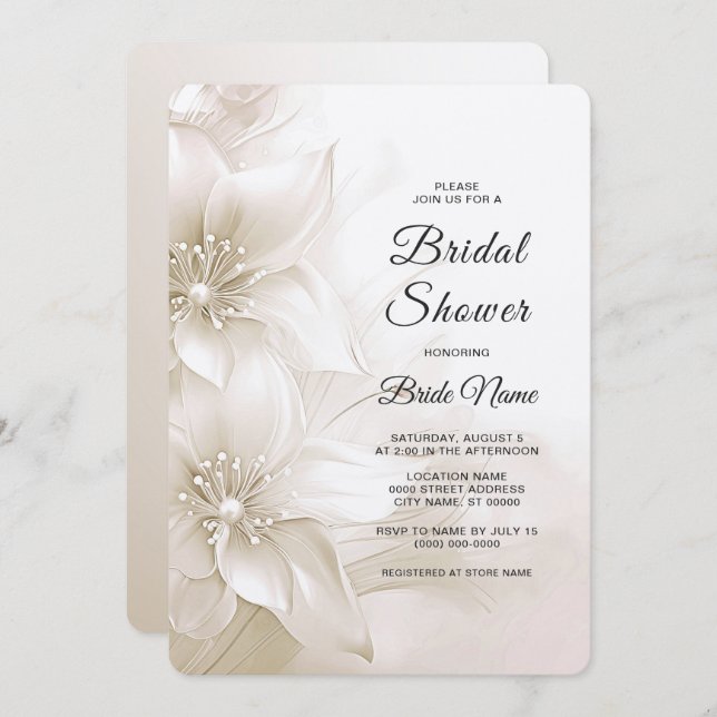 Elegant Ivory White Flowers Bridal Shower Invitation (Front/Back)
