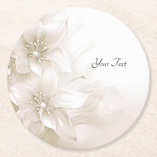 Elegant Ivory White Flowers Paper Coaster