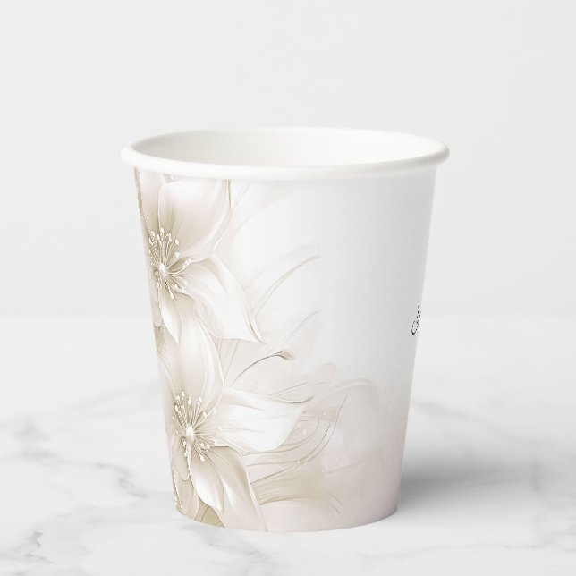 Elegant Ivory White Flowers Paper cup (Front)
