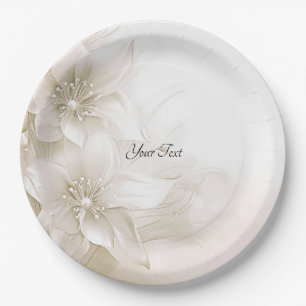 Elegant Ivory White Flowers Paper Plate