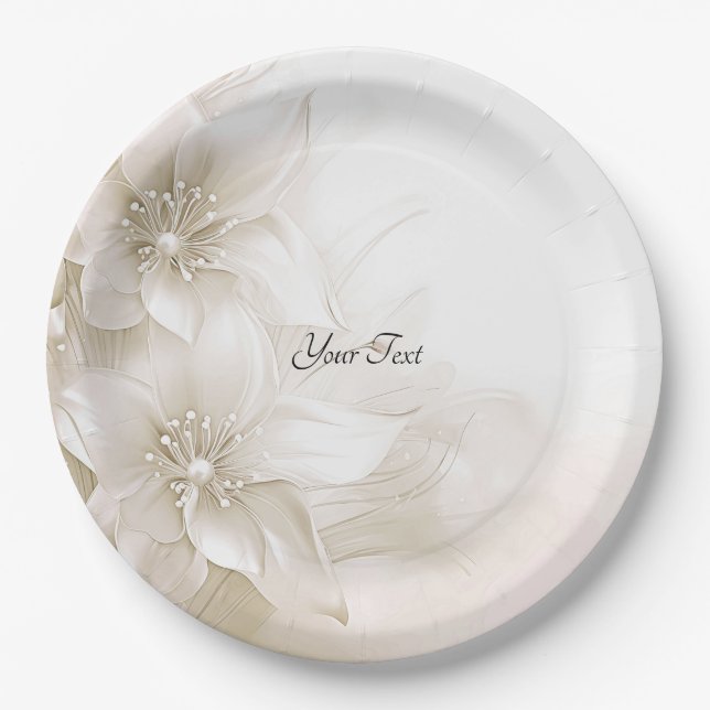 Elegant Ivory White Flowers Paper Plate (Front)