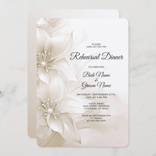 Elegant Ivory White Flowers Rehearsal Dinner Invitation (Front/Back)