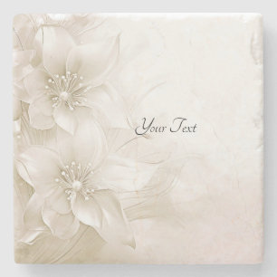 Elegant Ivory White Flowers Stone Coaster