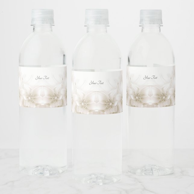 Elegant Ivory White Flowers Water Bottle Label (Bottles)
