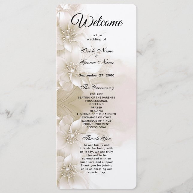 Elegant Ivory White Flowers Wedding Program Programme (Front)