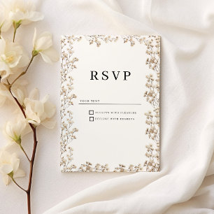 Elegant ivory white gypsophila floral RSVP  Invitation