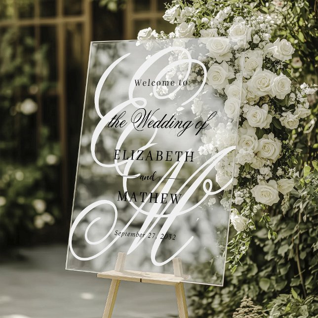 Elegant Ivory White Monogram Wedding Welcome Acrylic Sign (Creator Uploaded)