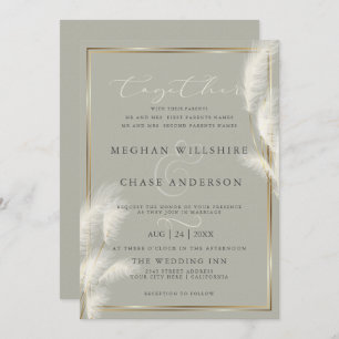 Elegant Ivory White Pampas Grass Pale Sage 2 Invitation