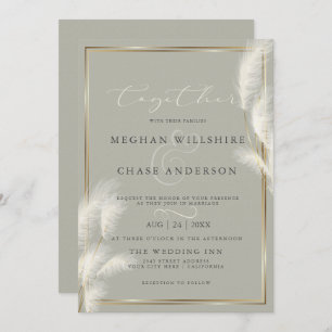 Elegant Ivory White Pampas Grass Pale Sage Invitation