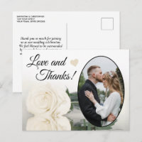 Elegant Ivory White Rose Wedding Love & Thanks