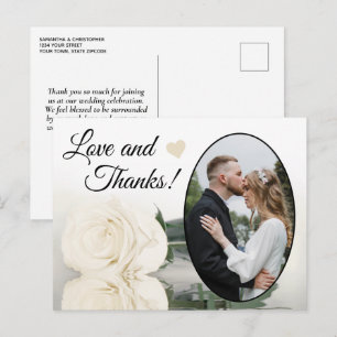 Elegant Ivory White Rose Wedding Love & Thanks Postcard
