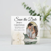 Elegant Ivory White Rose with Oval Photo Wedding
