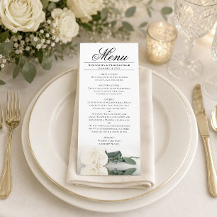 Elegant Ivory White Rose with Reflections Wedding Menu