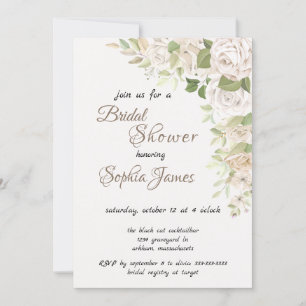 elegant Ivory White Roses Bridal Shower  Invitation