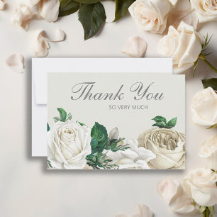 Elegant Ivory White Roses Wedding Thank You Card