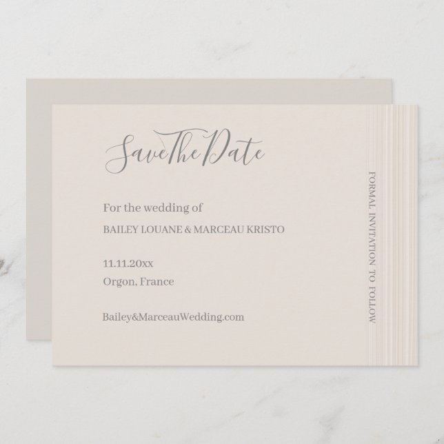 Elegant Ivory White Stripes Save The Date Wedding Invitation (Front/Back)