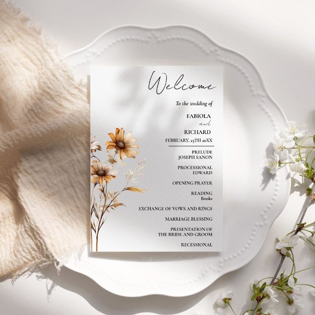 Elegant Ivory Wildflower Wedding Program Card (Creator Uploaded)