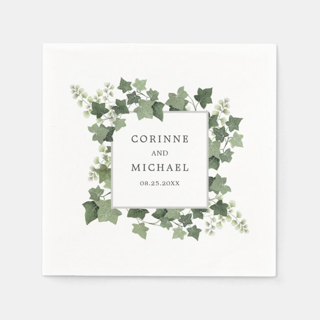 Elegant Ivy and Fern Greenery Wedding Napkin (Front)