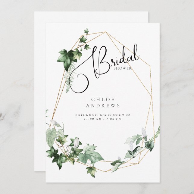 Elegant Ivy Foliage White Bridal Shower Invitation (Front/Back)