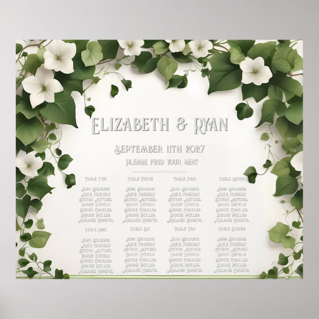 Elegant Ivy Wedding Table Plan and Invitations Poster (Front)