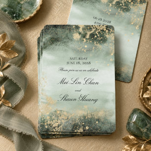 Elegant Jade And Gold Modern Wedding Invitation
