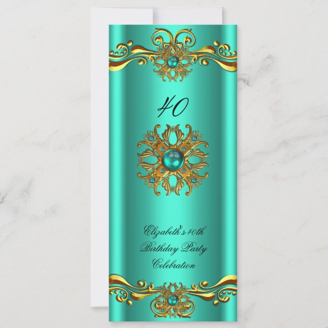 Elegant Jade Green Jewel Gold Birthday Party Invitation (Front)