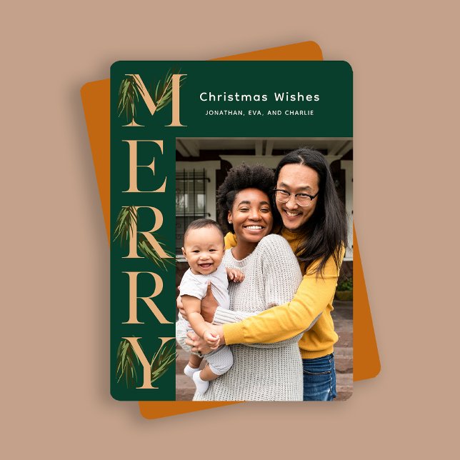 Elegant Jade Merry Pine Photo Christmas  Holiday Card (Creator Uploaded)