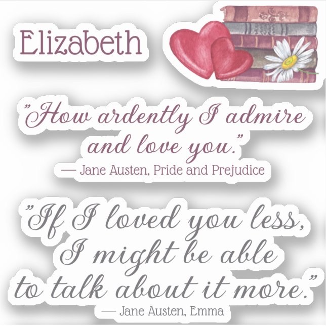 Elegant Jane Austen Love Quotes Bookish Gift Heart (Front)