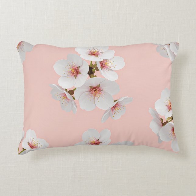 Elegant Japanese Almond Blossom Seamless Pattern Decorative Cushion (Front)