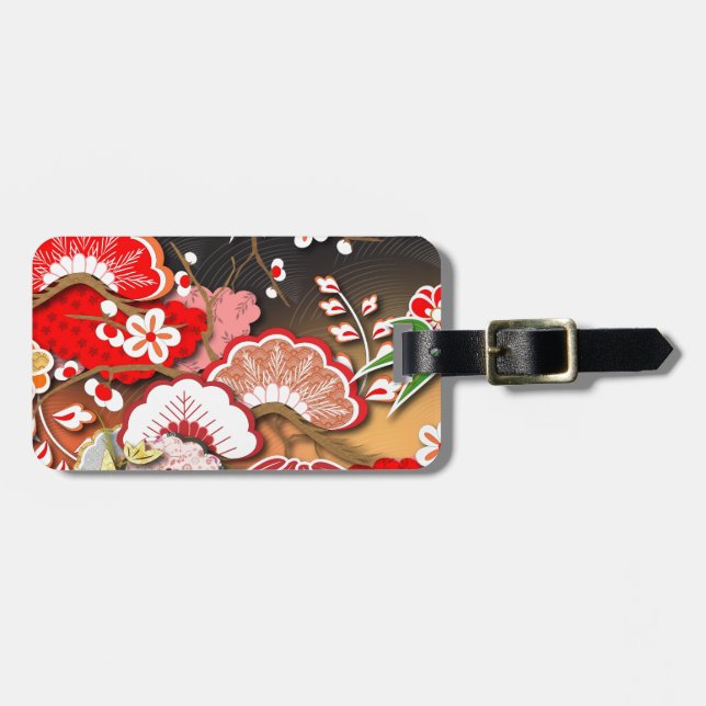 Elegant Japanese Autumn Kimono Luggage Tag (Front Horizontal)