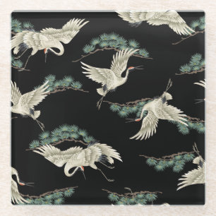 Elegant Japanese crane: artistic depiction. Glass Coaster