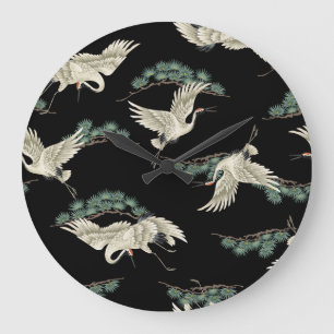 Elegant Japanese crane: artistic depiction. Large Clock