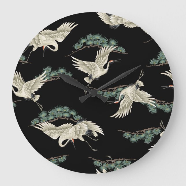 Elegant Japanese crane: artistic depiction. Large Clock (Front)