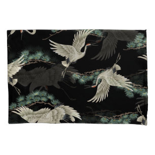 Elegant Japanese crane: artistic depiction. Pillowcase