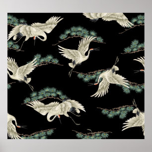 Elegant Japanese crane: artistic depiction. Poster