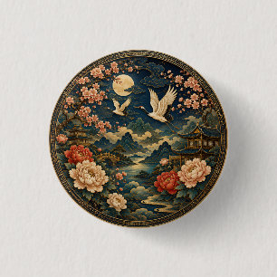 Elegant Japanese Crane Moon Landscape Kids T-Shirt 3 Cm Round Badge