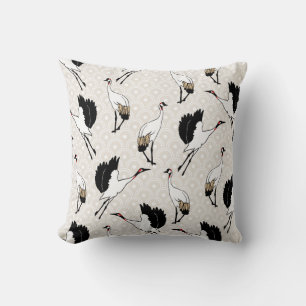 Elegant Japanese Cranes & Taupe Cushion