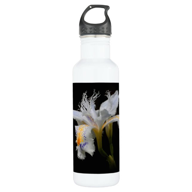 Elegant Japanese Crested Iris White Flowers 710 Ml Water Bottle (Front)