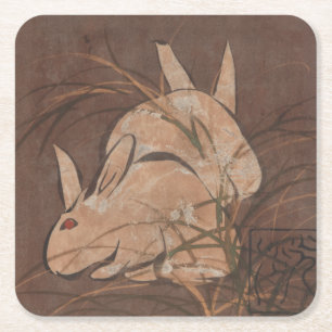 Elegant Japanese Edo Period Rabbits Paper Coaster