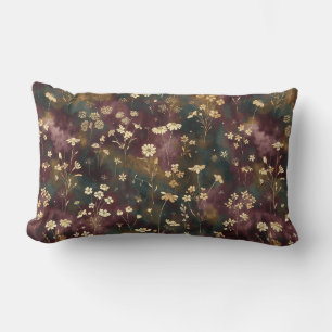 Elegant Japanese Floral – Moody Plum & Teal  Lumbar Cushion