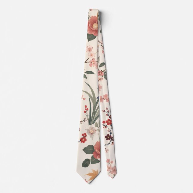Elegant Japanese Floral Tie (Front)