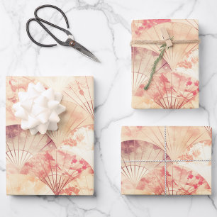 Elegant Japanese Folding Fan Watercolor Wrapping Paper Sheet