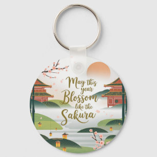 Elegant Japanese Garden Design - Sakura Blossoms Key Ring