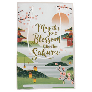 Elegant Japanese Garden Design - Sakura Blossoms Medium Gift Bag