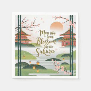 Elegant Japanese Garden Design - Sakura Blossoms Napkin
