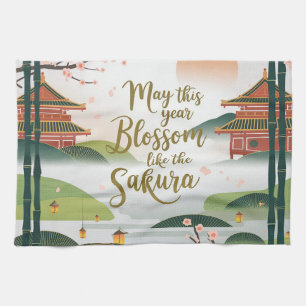 Elegant Japanese Garden Design - Sakura Blossoms Tea Towel