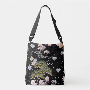 Elegant Japanese Inspired Botanical Artwork Crossbody Bag
